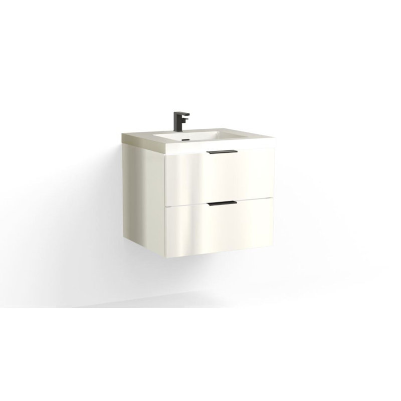 Avila 24" W Wall Mounted Single Bathroom Vanity, Glossy White/Single, Matte Black, White Acrylic