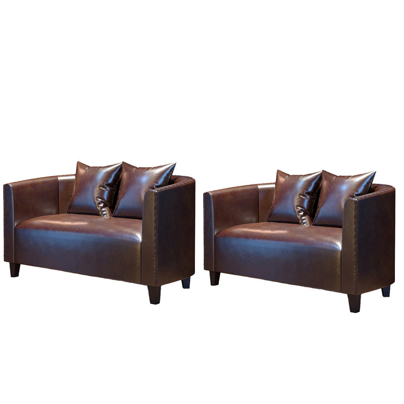 Ensemble de 2 bancs rembourrés en similicuir, Brun foncé
