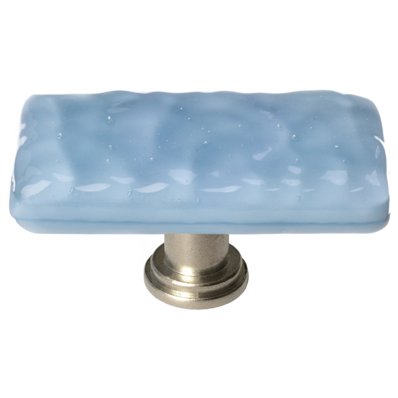 Poignée de meuble en verre Glacier, Nickel satiné, Bleu poudre, Poignée longue