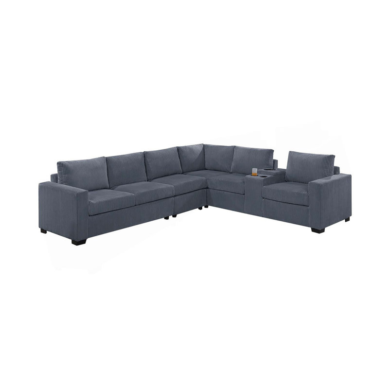 Ensemble de canapé moderne modulaire en velours côtelé 6 pièces, Gris foncé