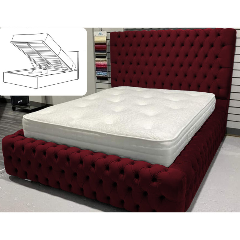 Upholstered Ottoman Storage Bed, Double (4'6), Red