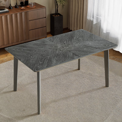 Table de salle à manger rétro, table de salle à manger pour 6 personnes, table de salle à manger rectangulaire minimaliste pour la salle à manger et la cuisine, pieds en bois d'hévéa