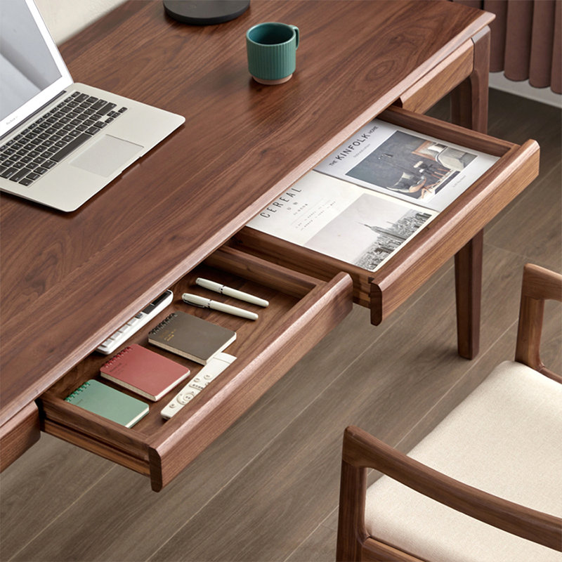 Bureau rectangulaire en bois massif avec tiroirs Walnut, H 29,53 po x l 47,24 po x P 23,62 po