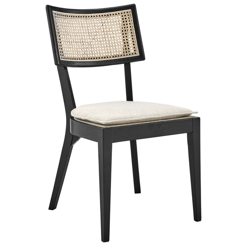 Caledonia High Black and Beige Elm Wood Side Chair with Cane Back