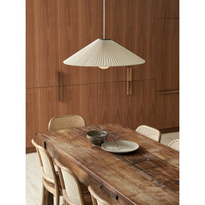Amore Medium 1-Light Pendant Light Bronze with Pleated Natural Linen Shade Modern Ceiling Pendant