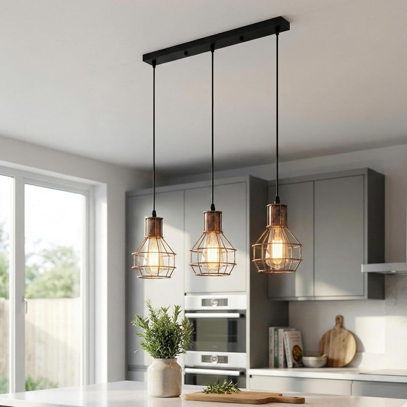 3 - Light Caged Pendant, Brushed Copper