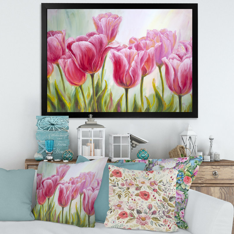 Tulipes, fleurs, peinture sur toile, Cadre noir, H 16 po x l 32 po x p 1 po