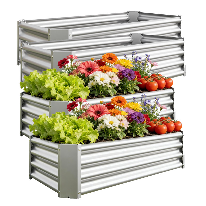 4x2 Ft Galvanized Steel Raised Garden Bed Kit - 1ft High, 48x24x12 Inch Outdoor Metal Planter Box for Vegetables, Herbs, Flowers & Plants | Easy Assembly, Rust-Resistant, Durable，set of 4