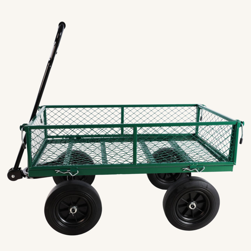 Green Steel Mesh Garden Wagon with Solid Wheels