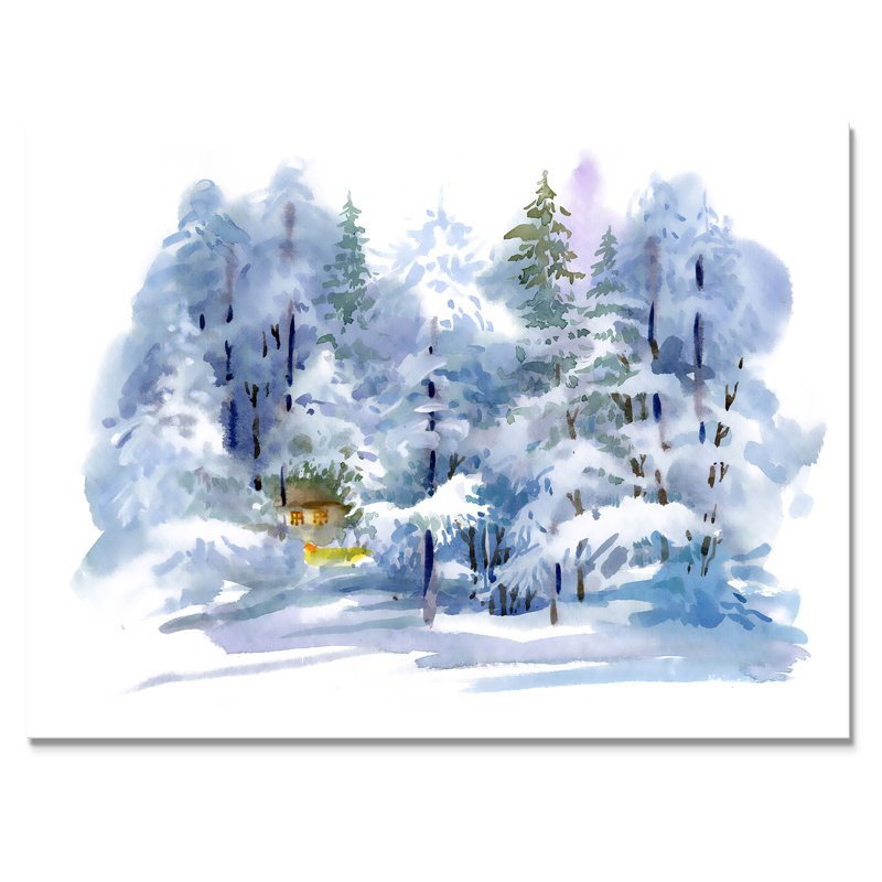 Paysage d'hiver enneigé - Forêt sur toile, H 30 po x l 40 po x P 1,5 po, Toile tendue