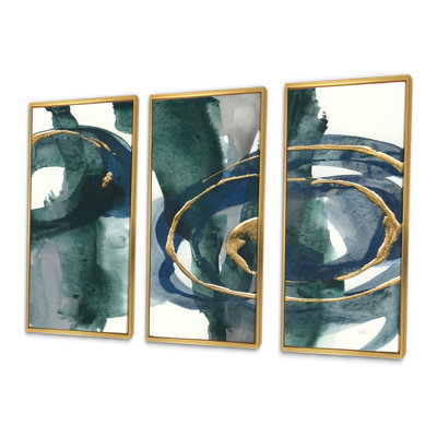 Mettalic indigo et or III - ensemble d'art mural sur toile encadré chic et luxueux 3