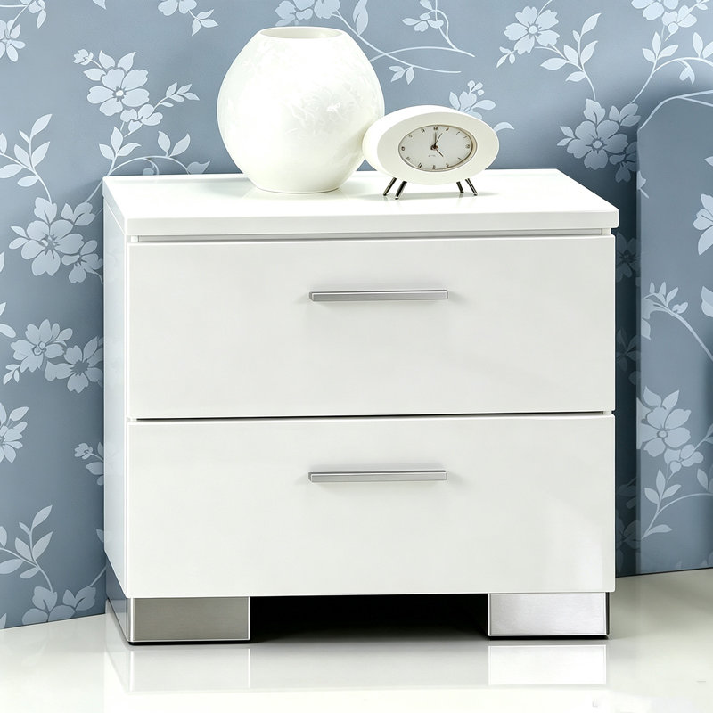 Table de chevet moderne blanche simple avec deux tiroirs