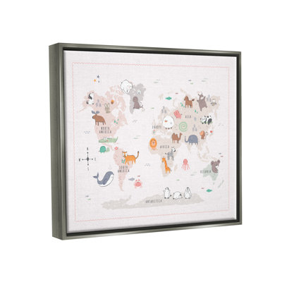 Native Wildlife Animals Countries World Map Education by Andrea Jasid Grassi - Floater Frame Print on Canvas