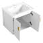 Meuble-lavabo de 60 po avec portes et lavabo à fermeture en douceur. Fixé au mur, blanc brillant. Petite tablette de rangement. Bassin en céramique, contreplaqué. 2 armoires et lavabos. Assemblage requis.
