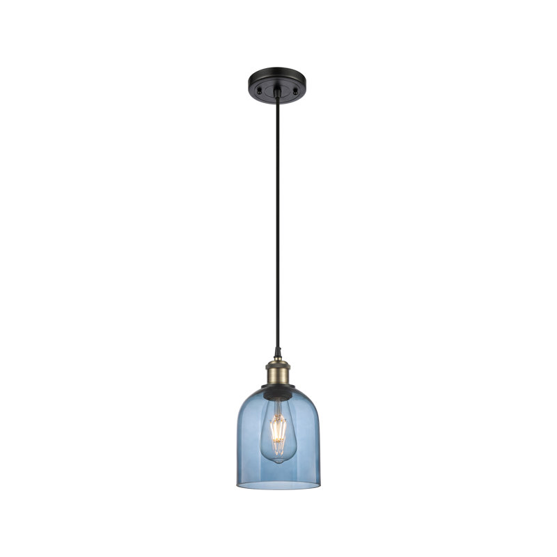 Mini-luminaire suspendu à cordon 6 lumières Ballston Anacaren - 516-G558, Bleu princesse, Laiton antique noir