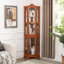 Armoire éclairée en verre avec portes et tablettes en verre trempé, charnière réglable pour le salon de la chambre à coucher au fini chêne, décor-131378600