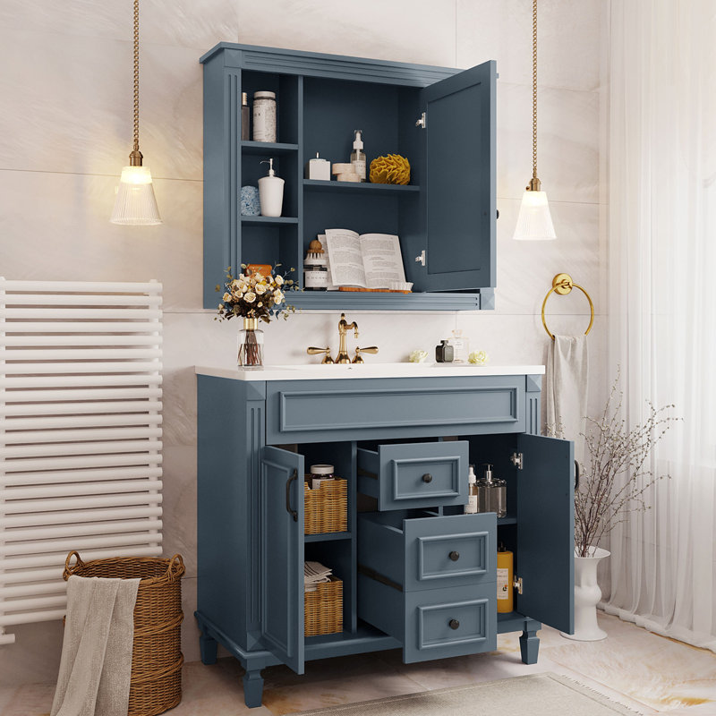 Meuble-lavabo 36 po avec lavabo supérieur, Bleu