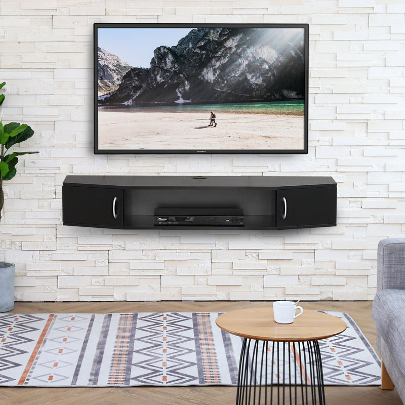 Axten Unfinished Floating TV Stand for TVs up to 65", Black, 65", No LED