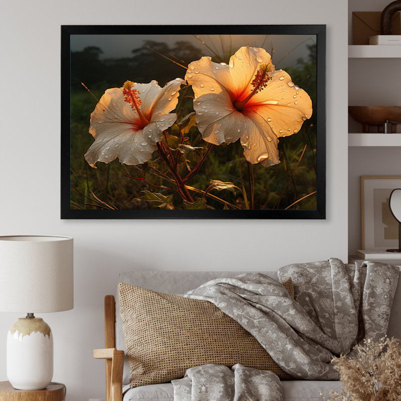Hibiscus Field With Sunset II - Floral Canvas Art Print, H 30 po x l 40 po x P 1,5 po, Cadre photo noir