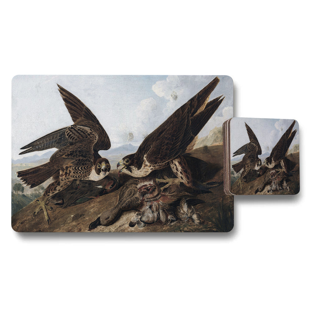 Birds Of Prey Placemat And Coaster Set With Vintage Illustration