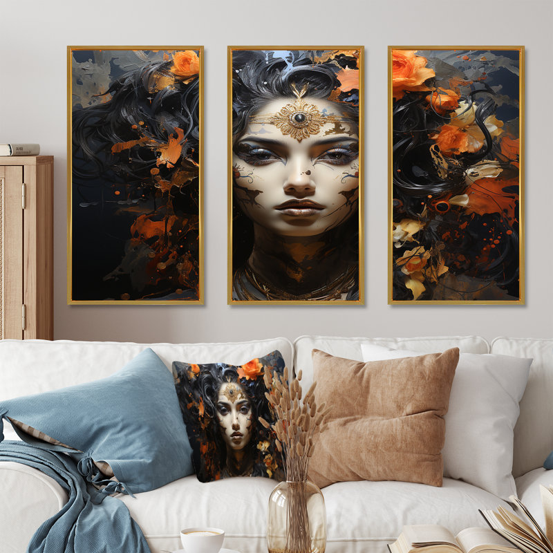 «Hinduism Kalis Power», ensemble d'art sur toile, Cadre flottant doré, H 28 po x l 36 po x P 1 po