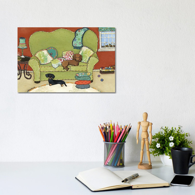 « Teckel Love » par Jamie Morath-impression, Toile tendue, Pas de tapis, H 8 po x l 12 po x P 0,75 po