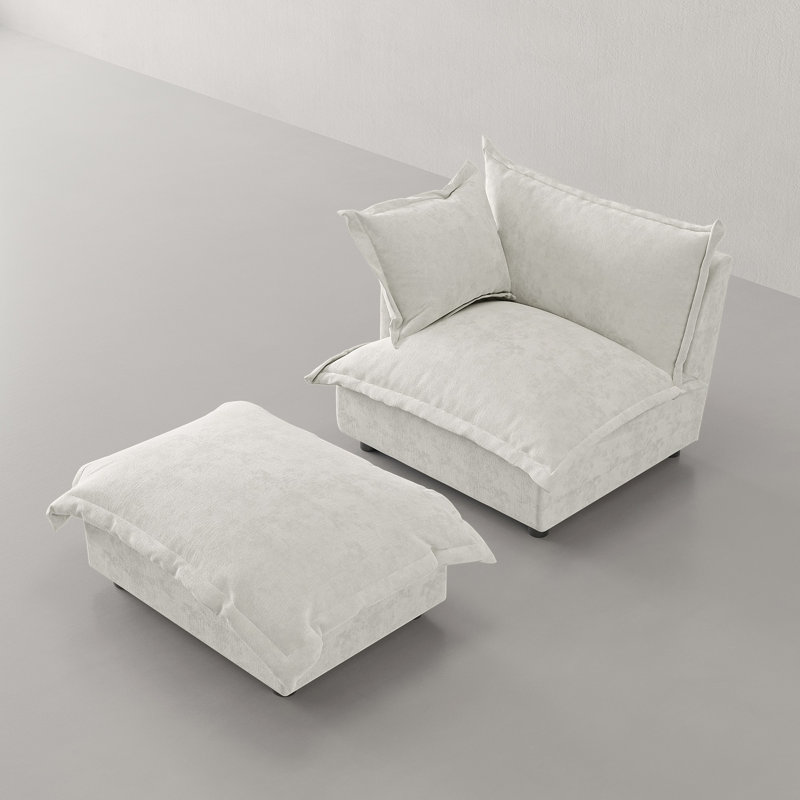Upholstered Armchair with Footstool, Beige