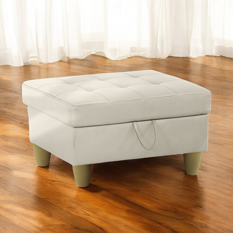 Orella 34" Wide Faux Leather Rectangular Hinged Storage Bench with Ottoman, Blanc
