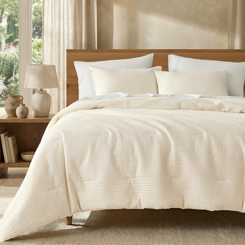 Ensemble d'édredon en coton à tissage gaufré Wonderful Modern 3D, Très grand lit, Beige