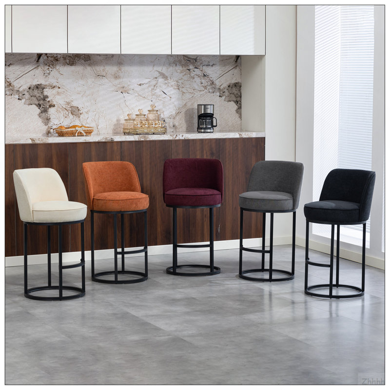 Ensemble de 2 tabourets de bar à hauteur de comptoir, tabourets de bar moderne avec dossier, tabourets de bar rembourrés en tissu de lin pour îlot de cuisine