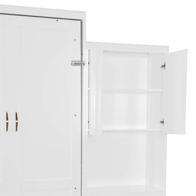 Grand lit escamotable avec bureau, coiffeuse et armoires, peu encombrant et multifonctionnel pour la vie moderne, Blanc