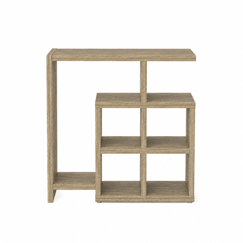 Table de bout moderne avec étagère de rangement à cubes ouverts, petite table d'appoint et présentoir de bibliothèque, Chêne