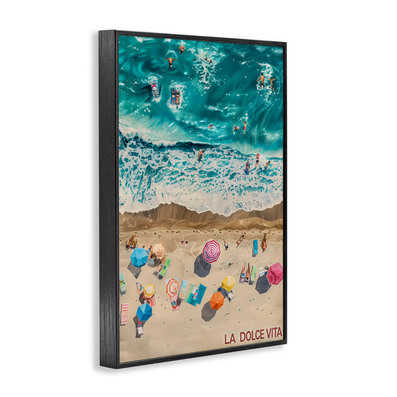 Giclée encadrée Family Beach Dolce Vita, design par LSR Design Studio, H 30 po x l 20 po, Giclée encadrée noir minuit