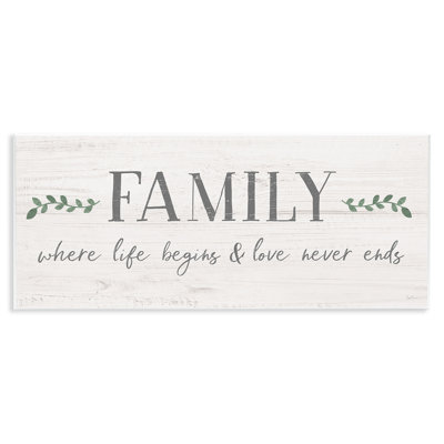Family Life Begins Love Never Ends Motivational Phrase - Textual Art