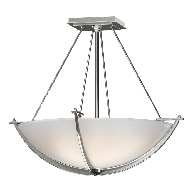 Plafonnier semi-encastré 3 lumières Compass, Blanc opale, H 16 po x l 18,1 po x P 18,1 po, Argenté