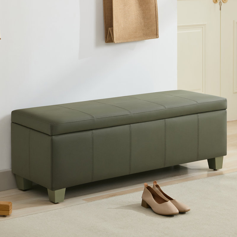 Banc de rangement rembourré en similicuir de 51 po de largeur, Vert, H 16,5 po x l 51 po x P 17,3 po