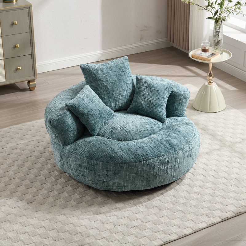 Fauteuil demi-tonneau à compression de 42,52 po Jaquarion, Chenille bleu sarcelle