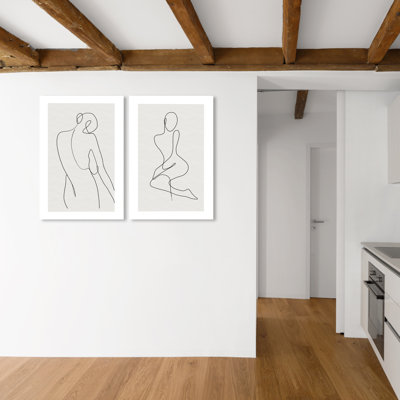 «Her Shapes Set Abstract Woman Outline Modern and Contemporary Black / Beige» par Oliver Gal - ensemble de 2 reproductions d'art sur toile
