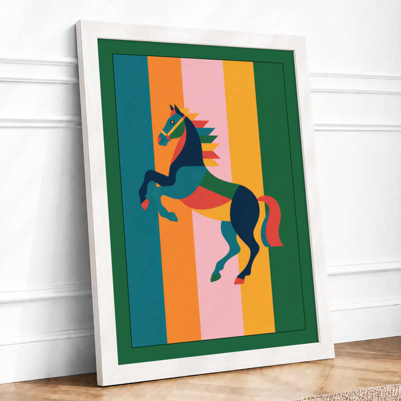 Rearing Horse Modern - Framed Print, A3 - 42.0 x 29.7 cm, White