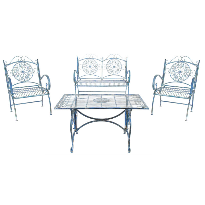 Ensemble de conversation en fer orné Pafford, Bleu antique