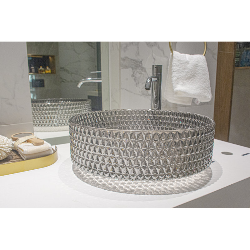 Selected 15.55'' Glass Circular Bathroom Sink, Smoky Gray
