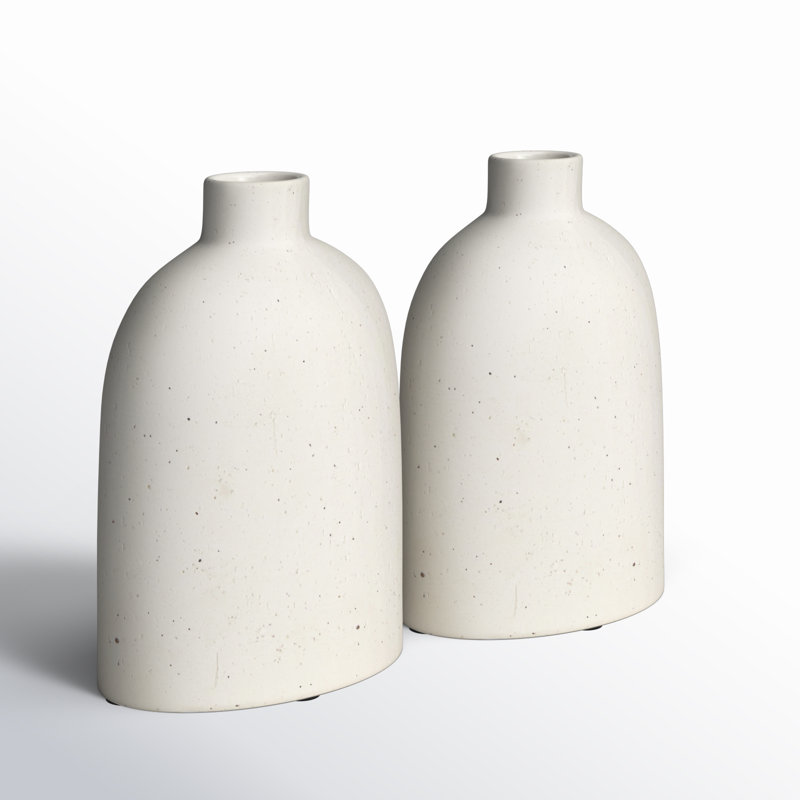 Abie Handmade Ceramic Table Vase, White, 4" H x 5.75" W x 2.5" D