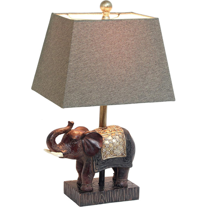 Elegant Designs Resin Elephant Table Lamp, Brown With Gold Accents, 20.5" Height