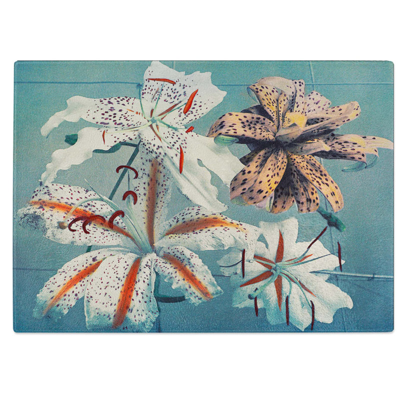 Tempered Glass Array of Lilies Chopping Board, 39 cm W x 28.5 cm L
