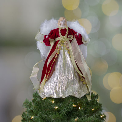 14" Red and Gold Traditional Angel Christmas Tree Topper - Unlit