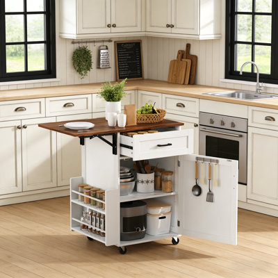 Kitchen Island Cart with Drop Leaf Rolling Storage Cabinet and Towel Rack