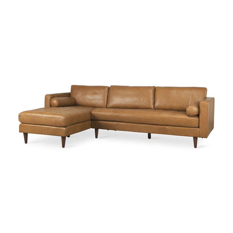 Arshon 100" Wide Genuine Leather Sofa & Chaise, Left Hand Facing