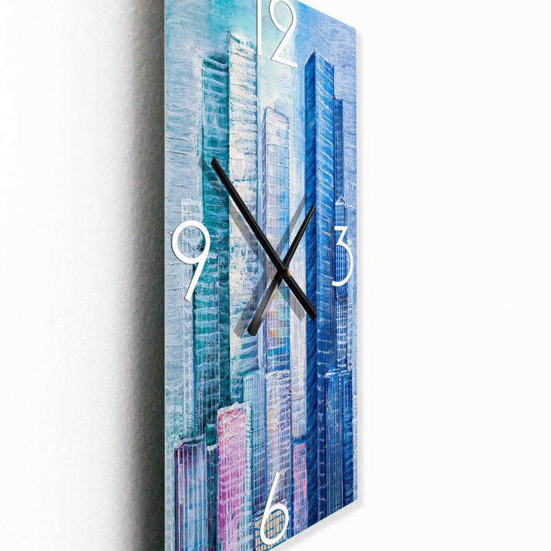 Horloge murale gratte-ciel, paysage urbain, style abstrait, Grand