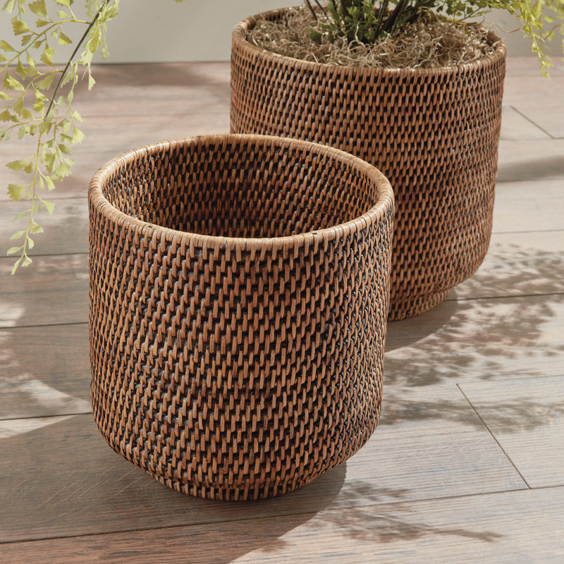 BURMA RATTAN CACHEPOTS LARGE, Brown