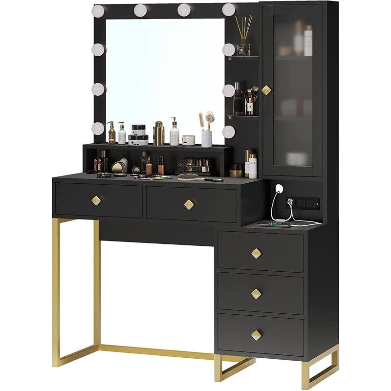 Dufault Single Bathroom Vanity, Black/Gold